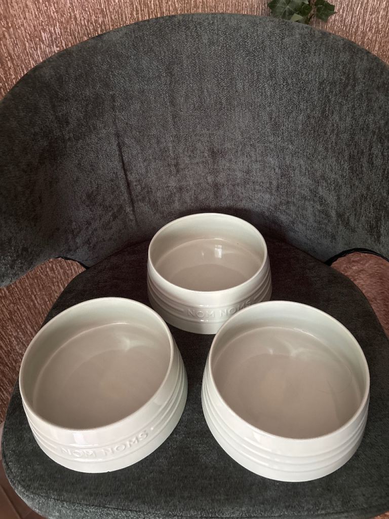Dog bowls x3 large green ceramic 