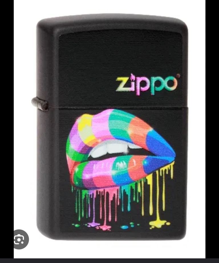Zippo Lighter Black with Rainbow Lips Design – New