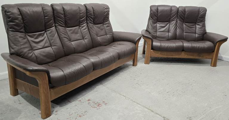 Ekornes Stressless Mayfair 2 Seater and 3 Seater Leather Recliner Sofas Brown 230326