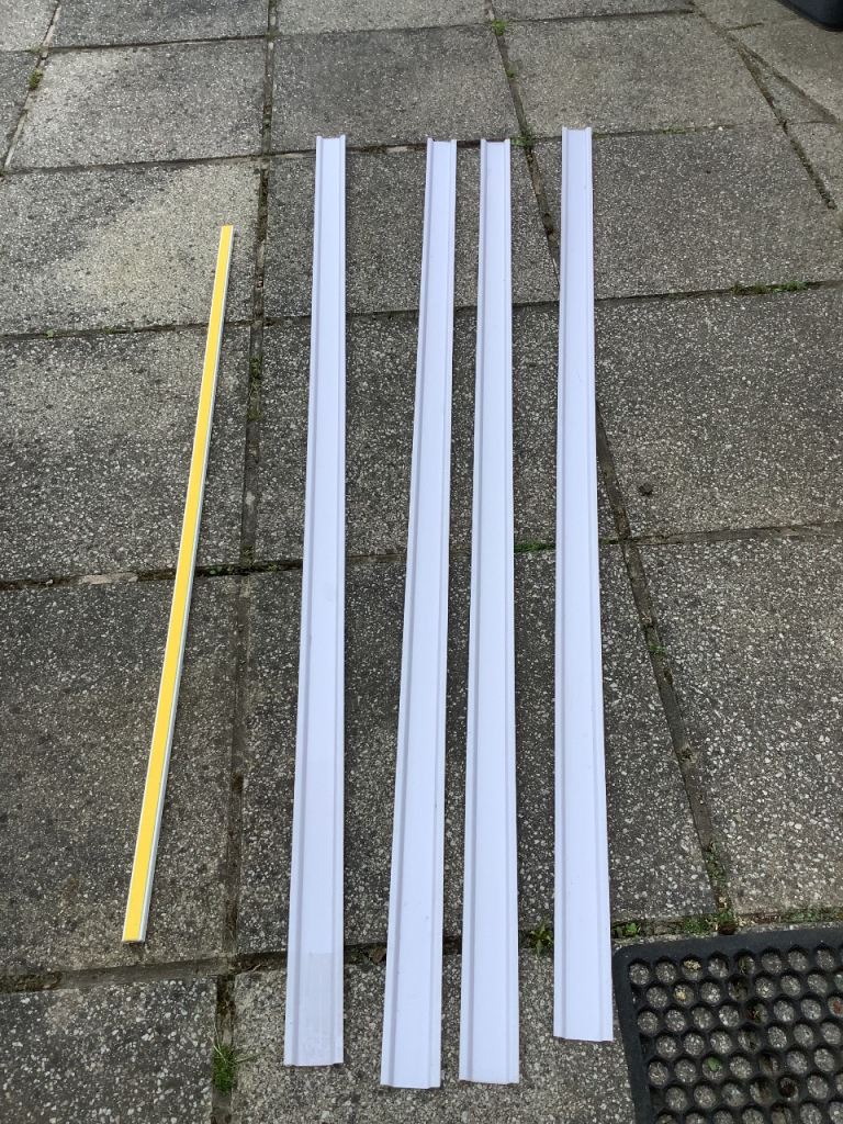 Four new seven feet plastic coverings for DIY no longer needed also 4 feet covering for wires
