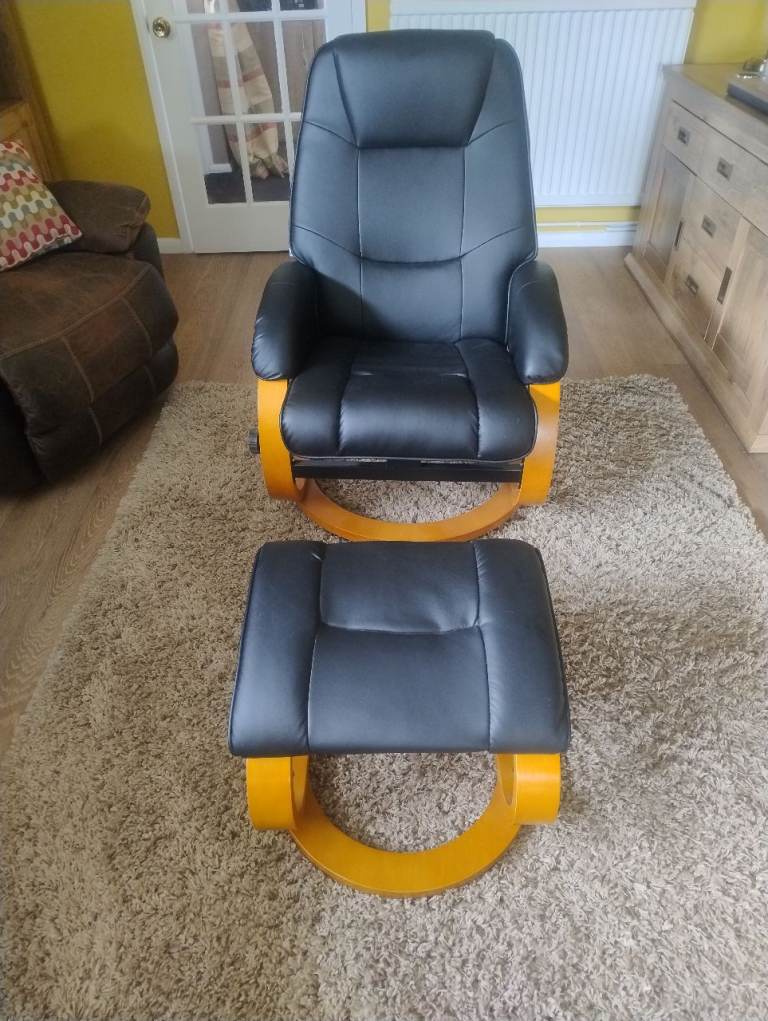 Black Faux Leather Recliner Armchair with Footstool 