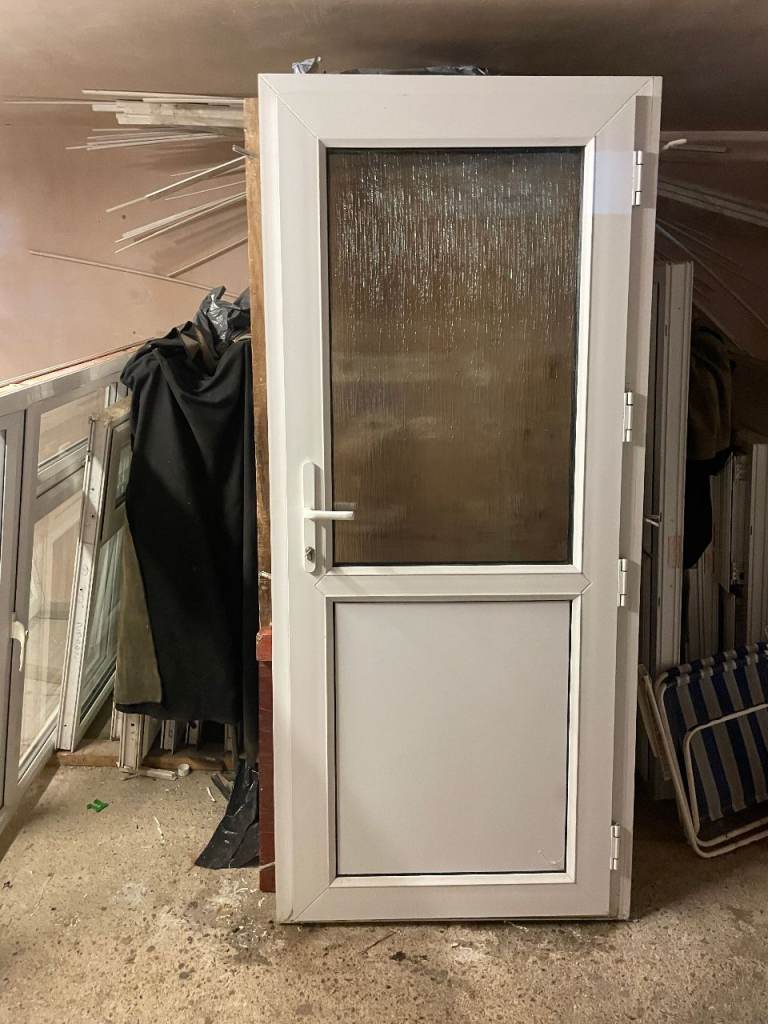 UPVC DOOR 204 x 88 OR 90 cm - UPVC DOUBLE GLAZED DOOR - OBSCURE GLASS (REF: DX199)