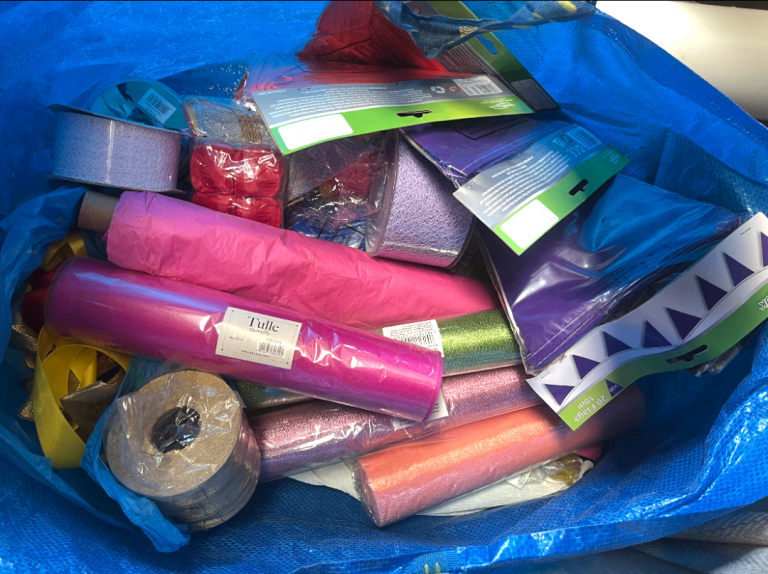 Large Bag of Craft Supplies - Tulle, Ribbons, and More