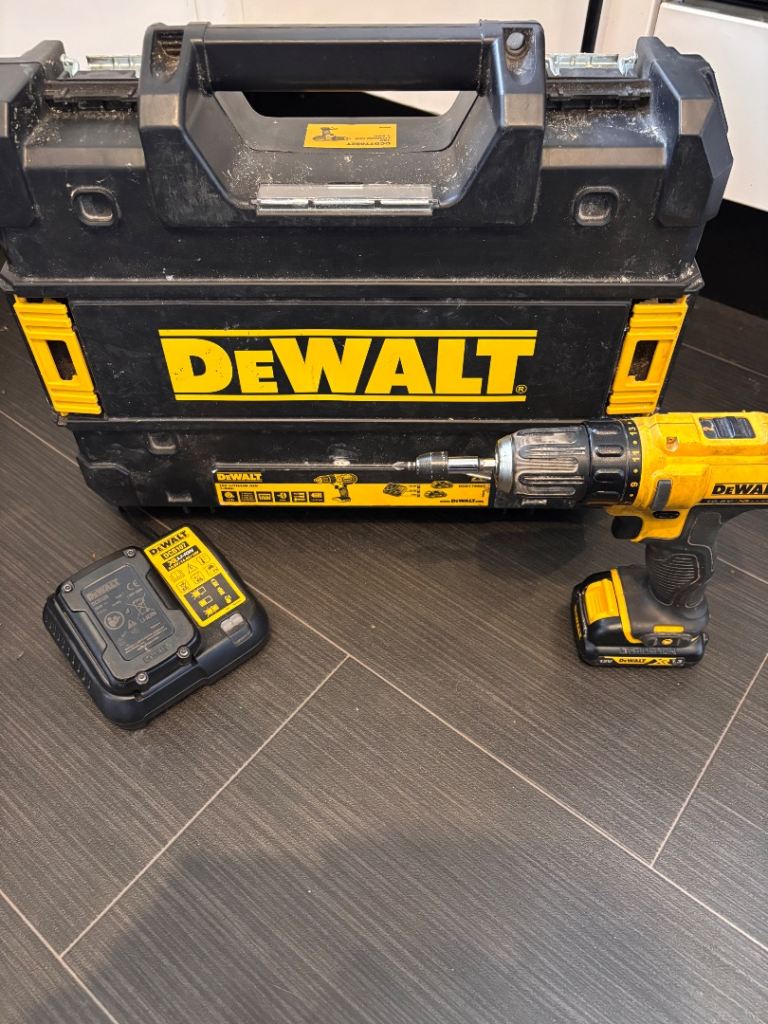Dewalt drill, driver, chargers, batteries and boxes 