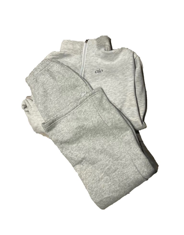 Alo Yoga Accolade 1/4 Zip Full Tracksuit - Athletic Heather Grey - Size Small