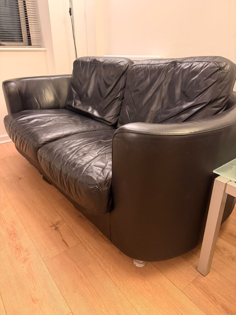 Black Leather Sofa and Armchair Set – Good Condition