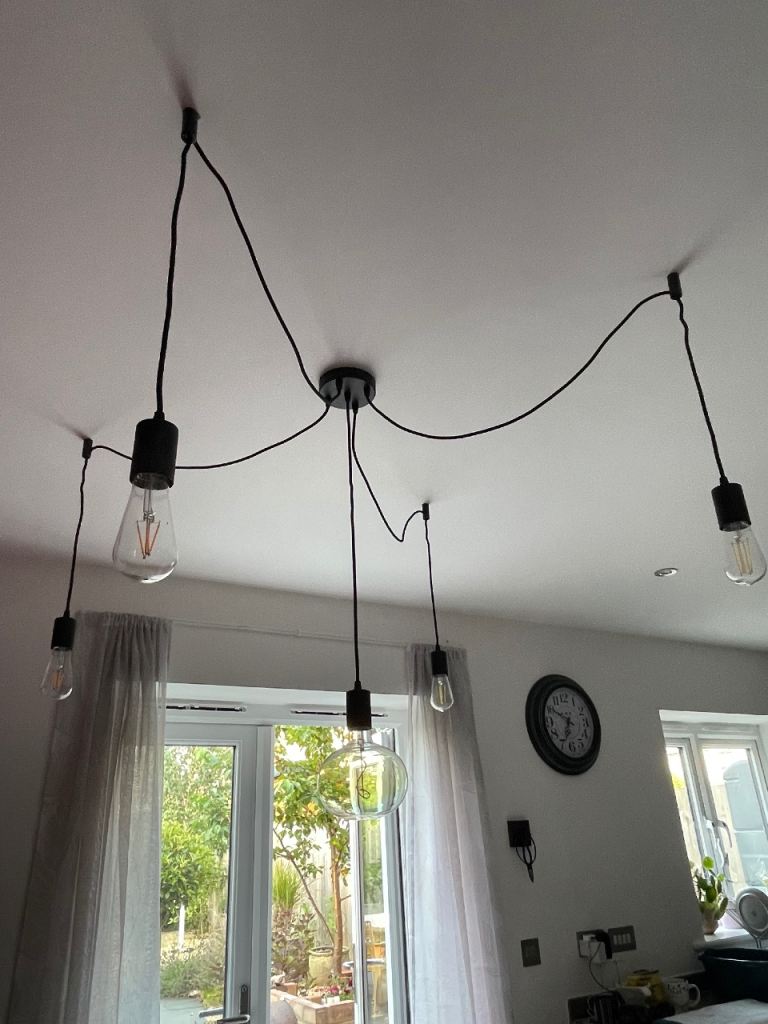 Black Industrial Style 5-Bulb Spider Ceiling Pendant Light