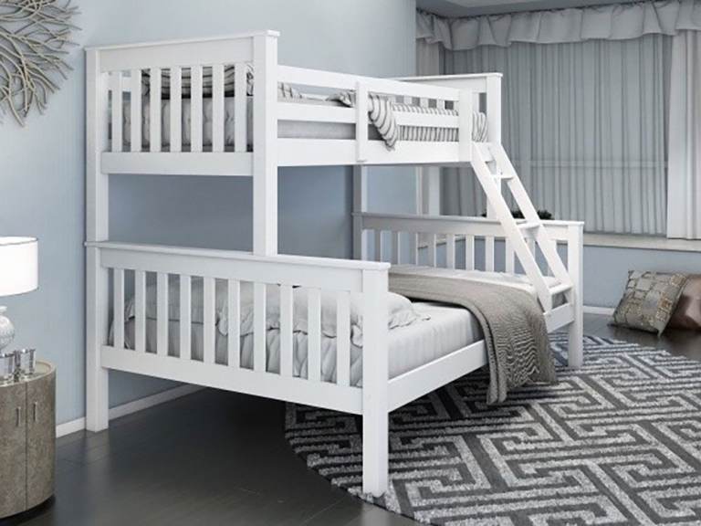 White Wooden Bunk Beds with Ladder – - 1 x Single Mattress and 1 x Double bed - BRAND NEW C O D