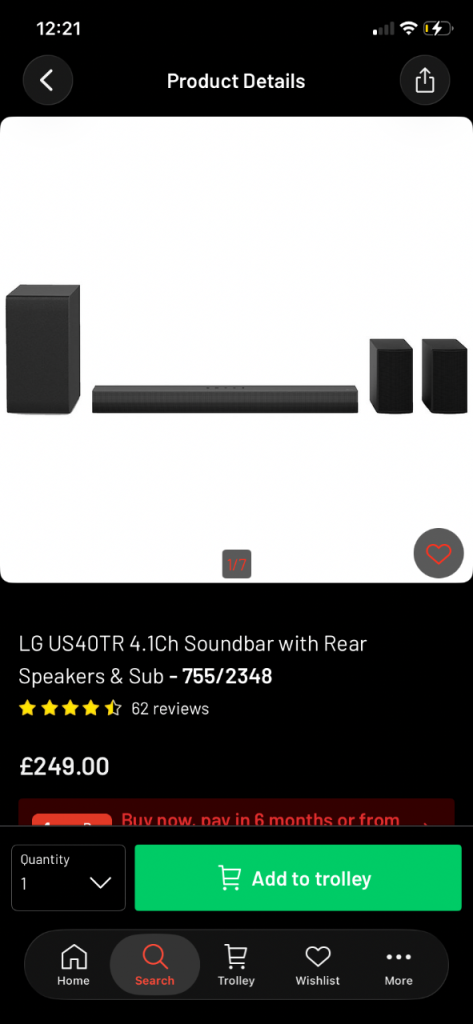 LG US40TR 4.1Ch Soundbar with Rear Speakers & Subwoofer