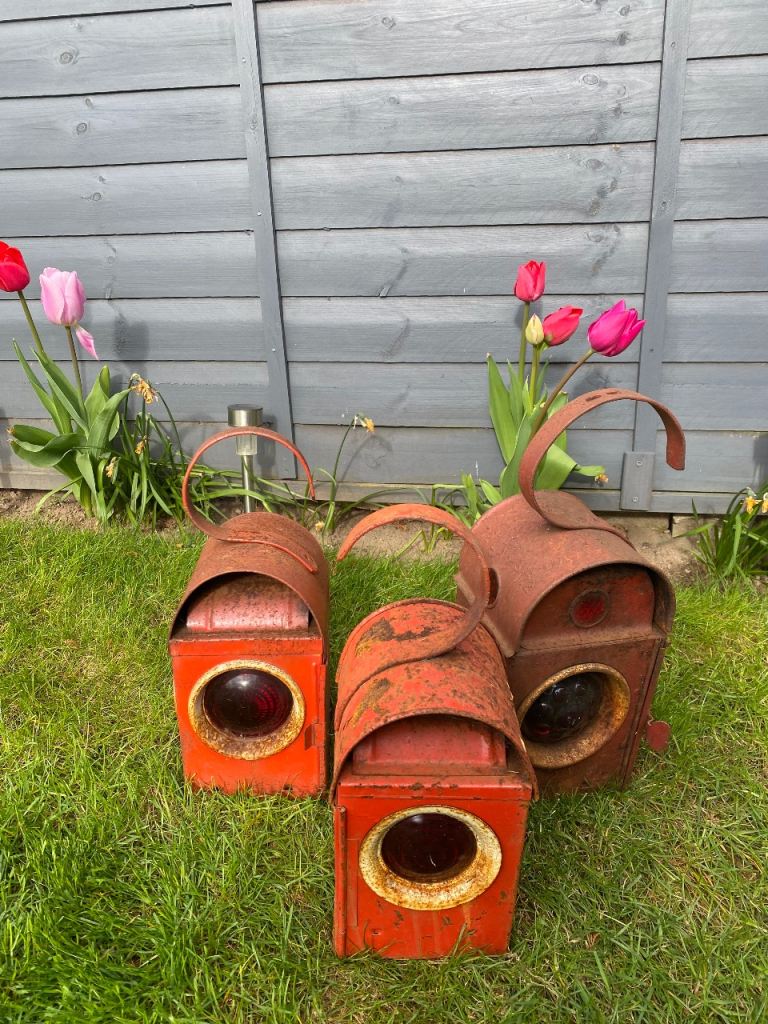 Three Antique Road Lamps with Burners