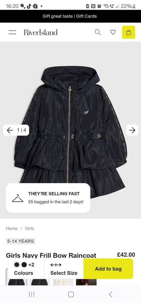 River island coat 13-14 years NEW