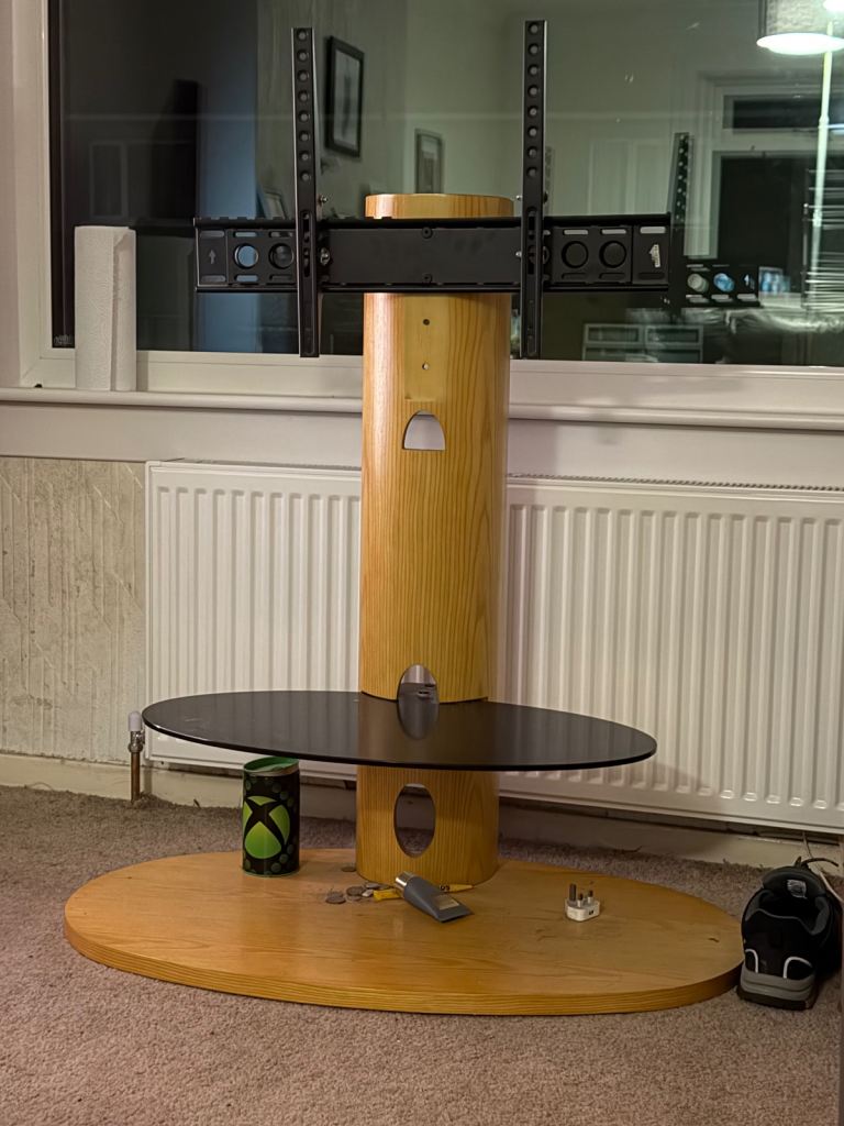 Wooden TV Stand with Glass Shelf and TV Mount