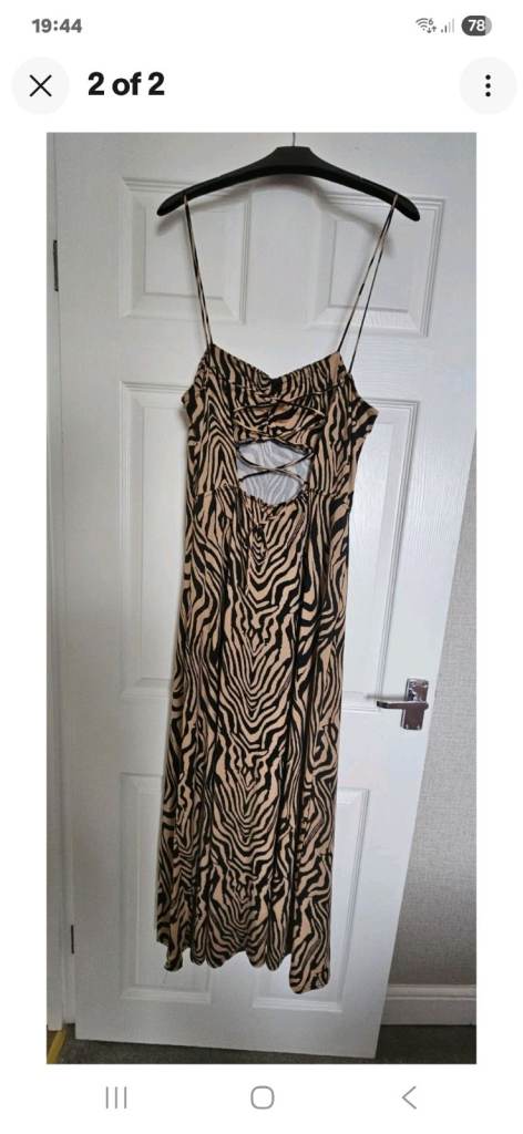 Zebra Print Strappy Criss Cross Back Maxi Dress 10-12 