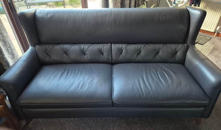 Navy leather sofas and chair