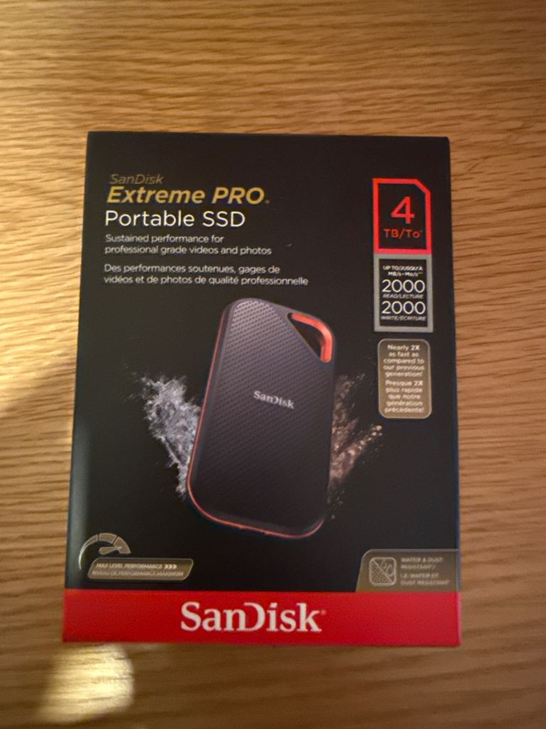 Sandisk exteme pro 4TB hard drive. 