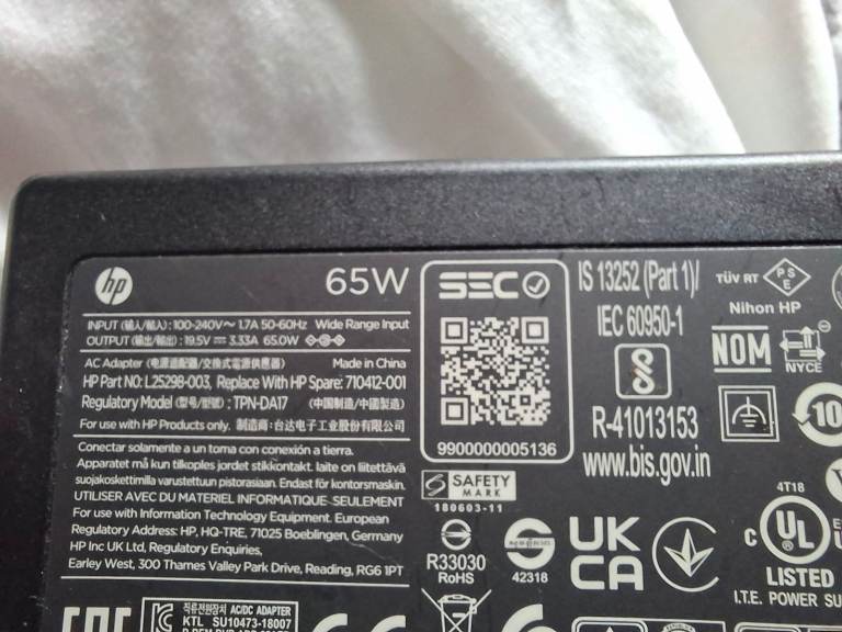 HP Laptop Charger and Cable Part No L25298-003