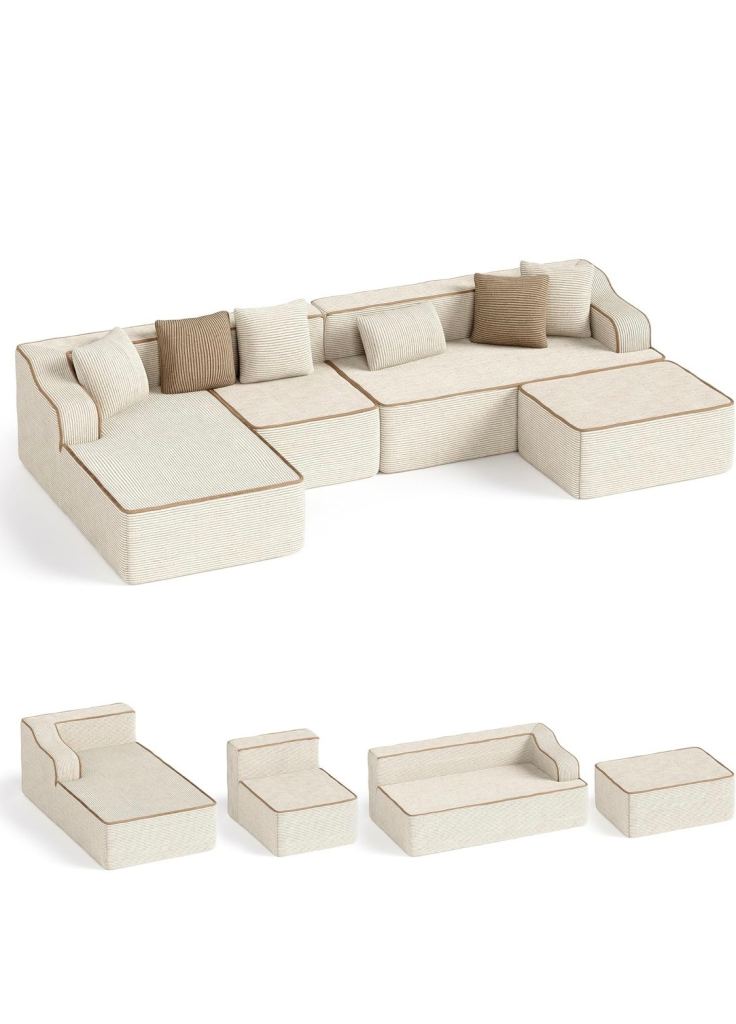 New Modular U-Shaped Combination Sofa – Beige Fabric