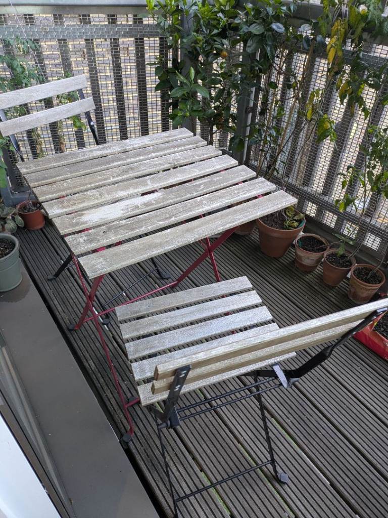 Wooden Slatted Patio/Balcony Table and Chairs Set