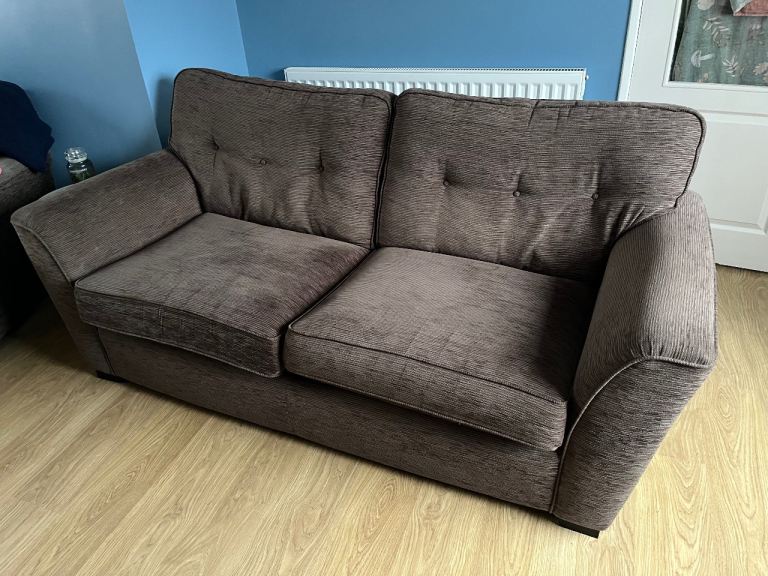 Brown three seater sofa and sofa chair