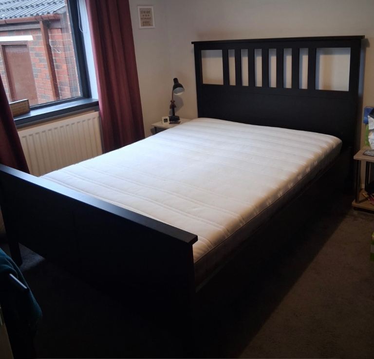 IKEA Double Bed Frame with Headboard –Footboard and Side Boards. Black ...