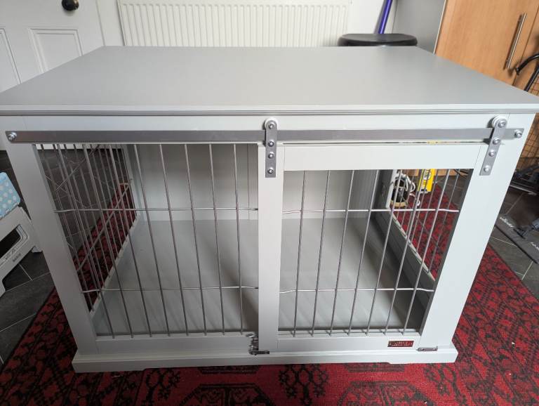 Wooden Sliding Door Dog Crate in Grey by Lords & Labradors