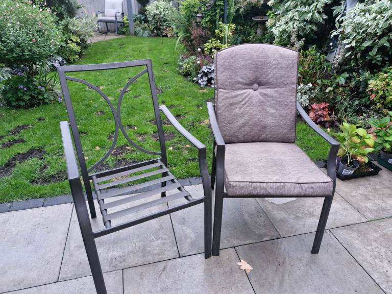 x4 Grey Brown metal garden chairs with waterproof covers nearly new Collection Only
