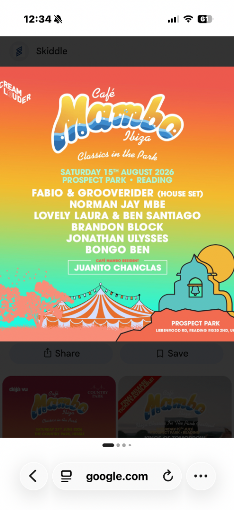  Cafe mambo in the park reading tickets 4x 30 
