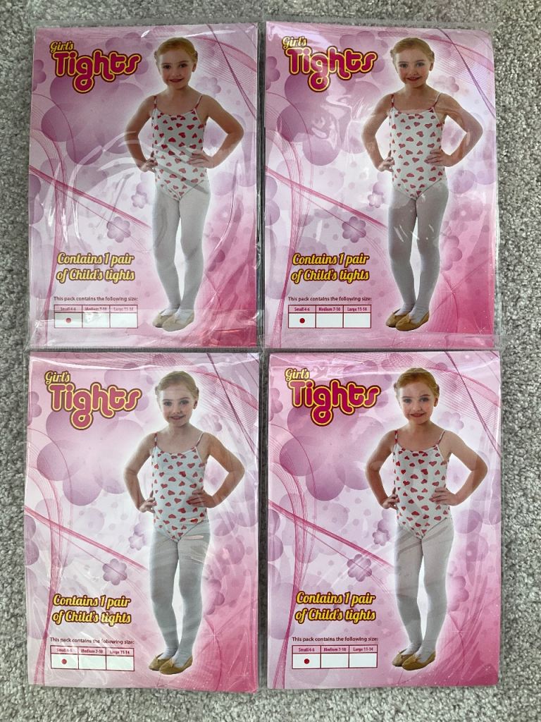 BUNDLE 4 Pairs Childrens small size 4-6 white opaque tights - see 2 photos