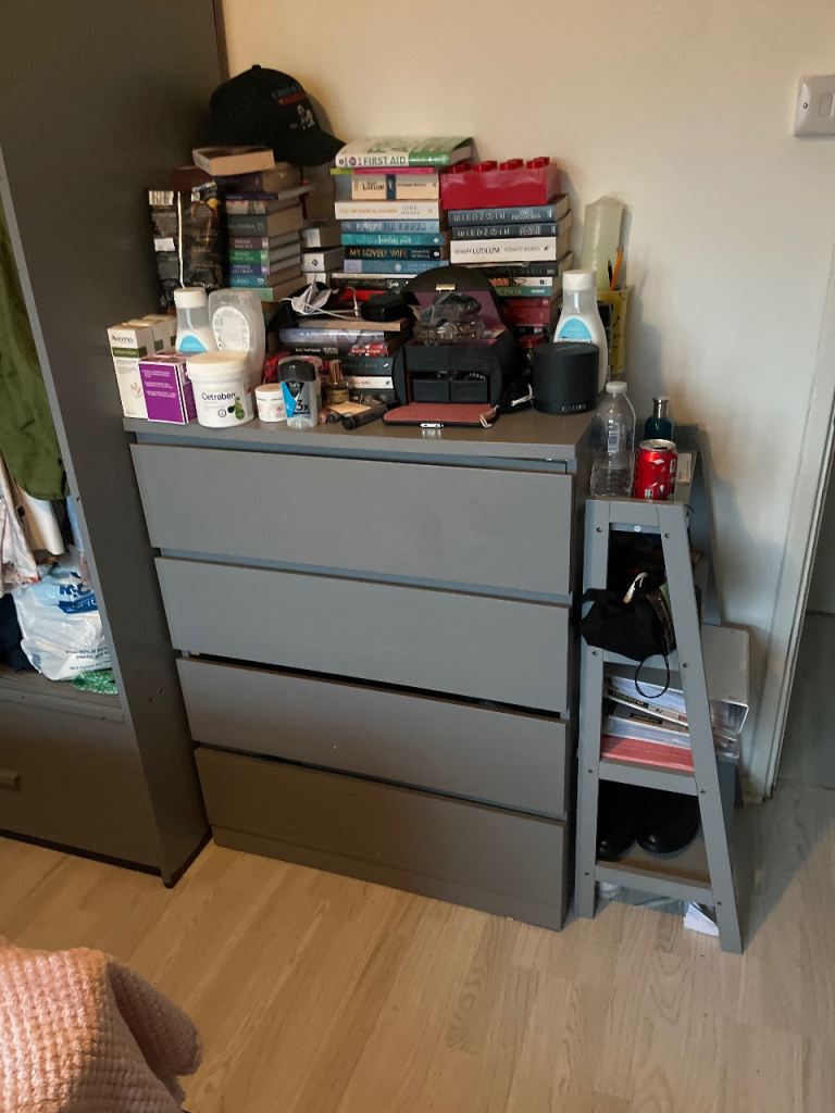 IKEA Good Condition Grey Wooden Chest of 4 Drawers