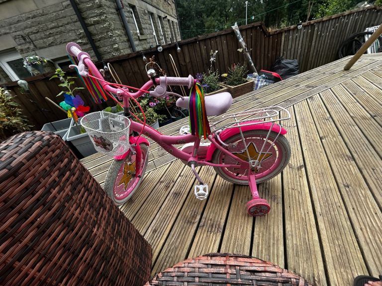 Pink Kids Bike with Stabilisers and Basket