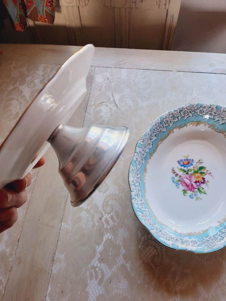 Vintage Ceramic Cake Stand and Decorative Bowl