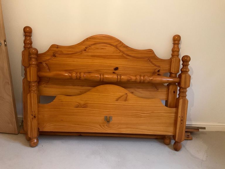Pine Wooden Bed Frame Headboard & Footboard – Good Condition
