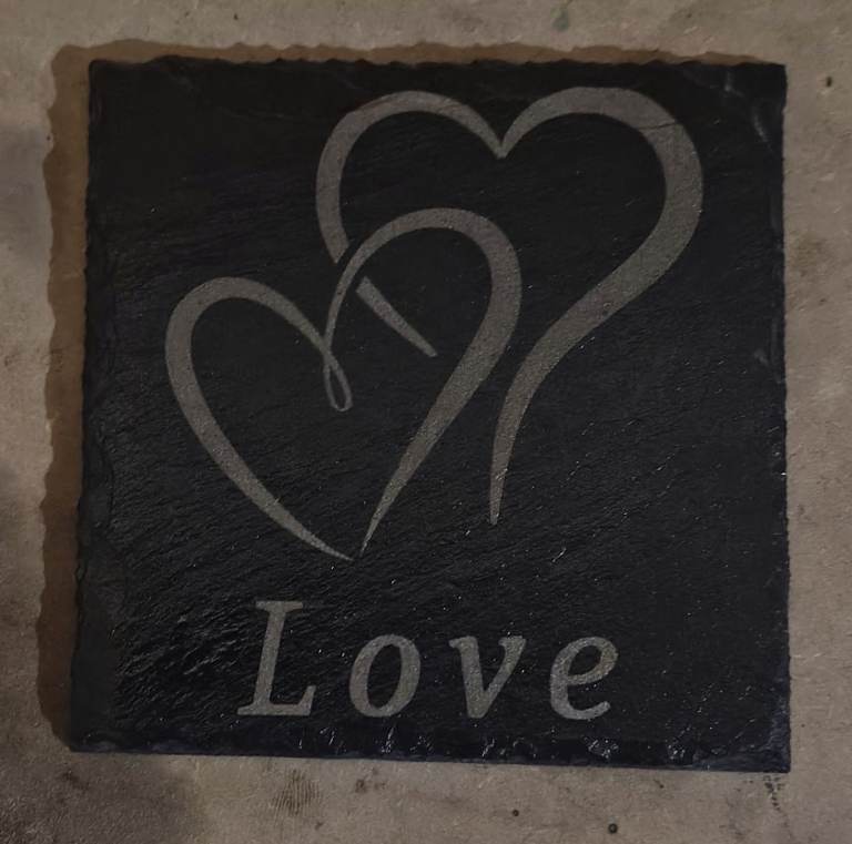Slate Coaster with Engraved Hearts and 'Love' Design – As Good As New