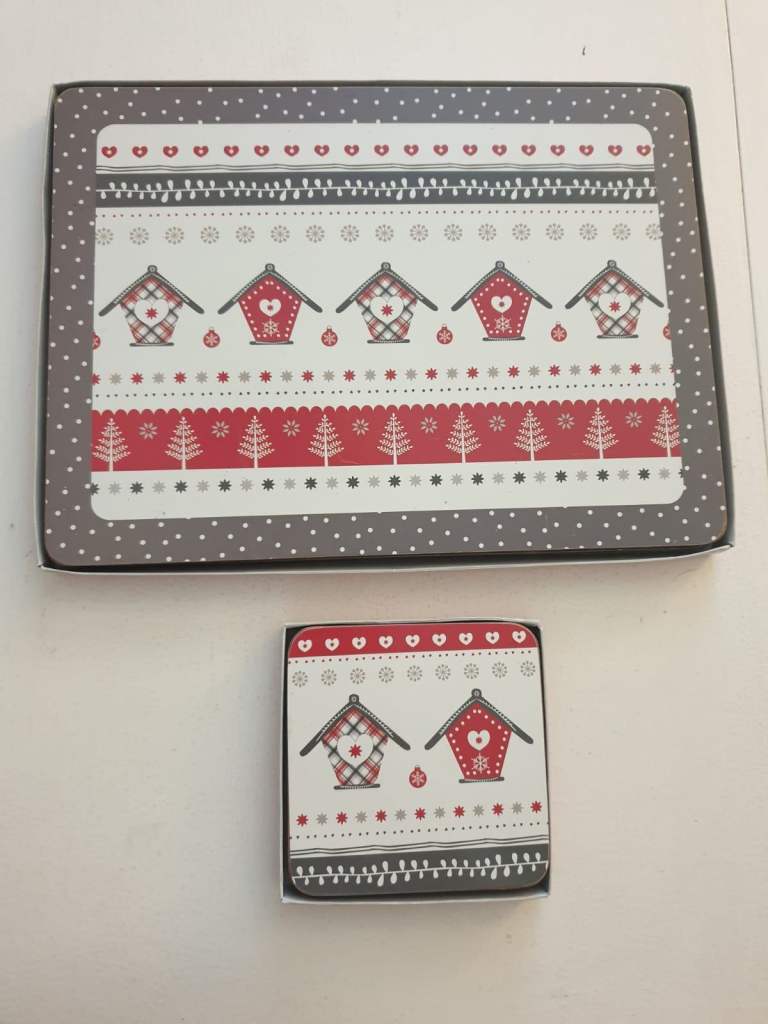 Christmas festive Bird House placemats and coasters 