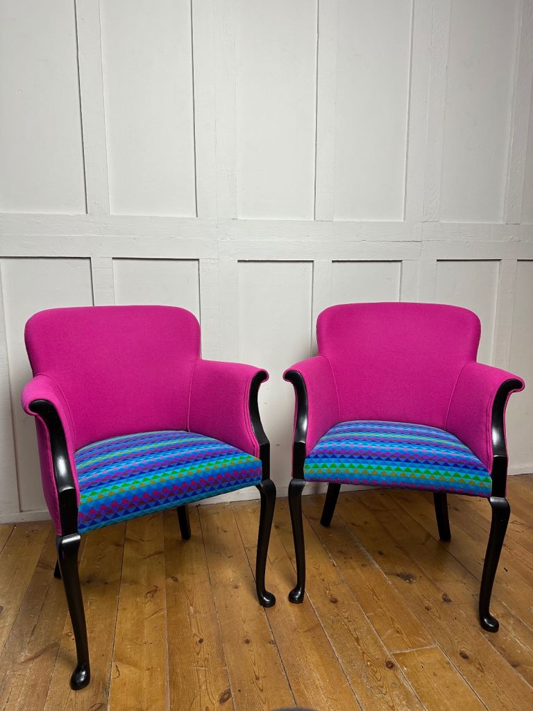 Pair Pink Antique Armchairs Hall Feature Occasional Bedroom Chairs