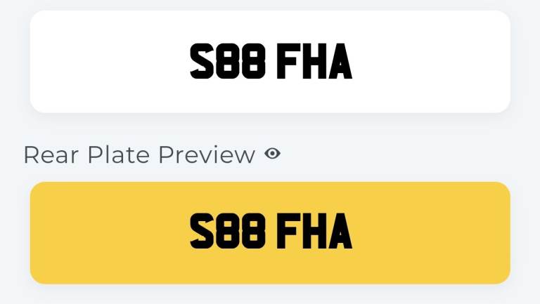 Private number plate safa, safah (S88 FHA), muslim asian name
