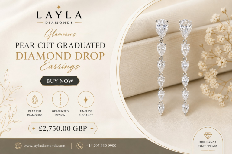 Glamorous Pear Cut Graduated Diamond Drop Earrings | Layla Diamonds
