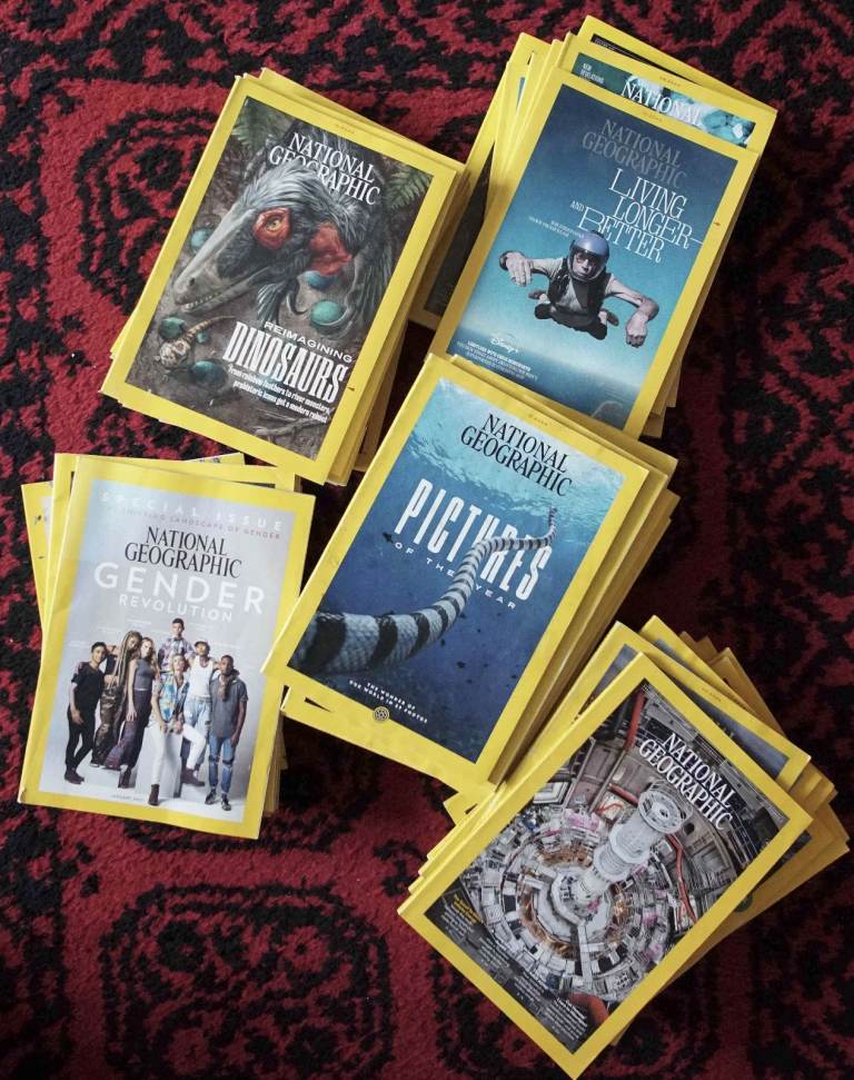 Collection of approximately 70 National Geographic magazines 2020 to 2025