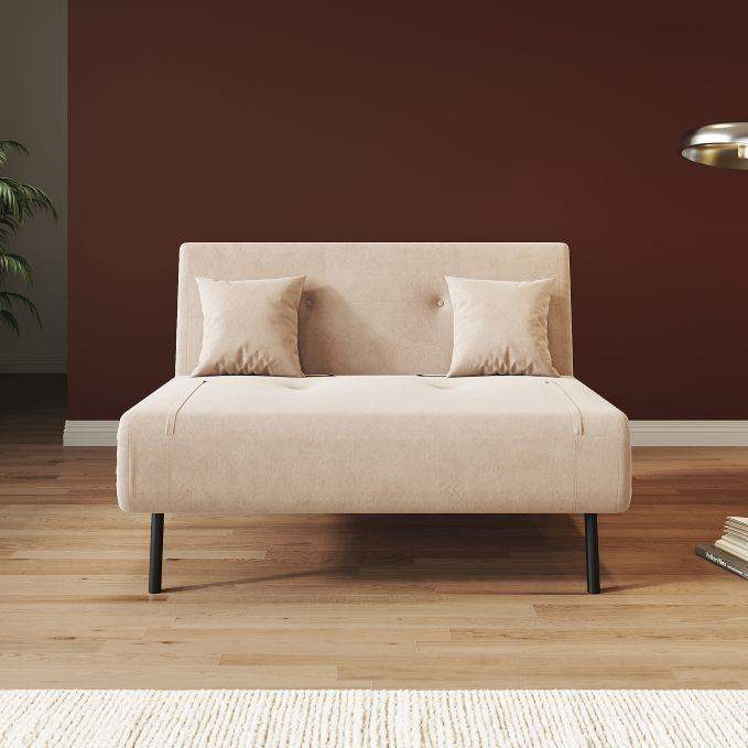 New Fabric Folding Sofa Bed with Adjustable Angle Back 2 Seater Khaki