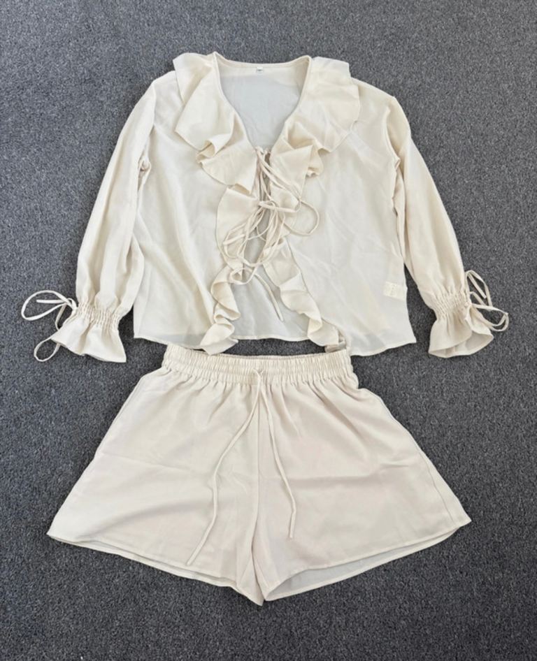 Cream Ruffle Top and Shorts Set – new without tags 