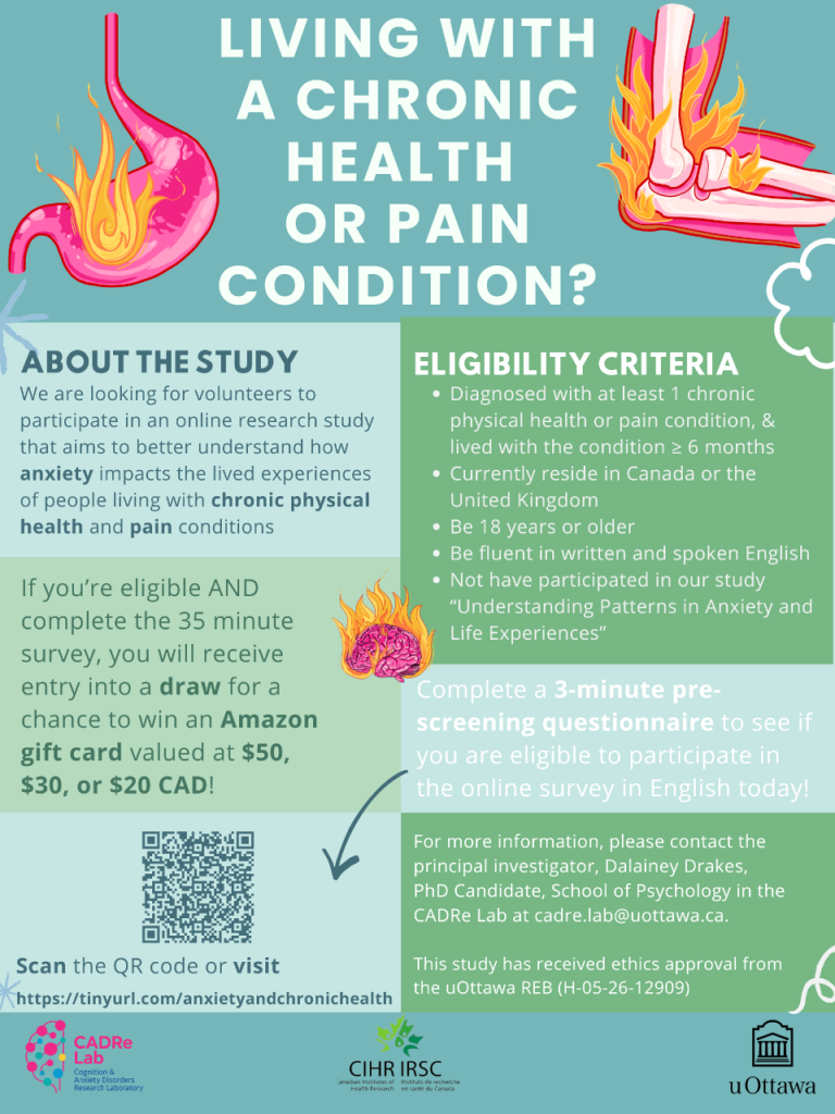 Volunteers Needed for Study on Anxiety, Chronic Health & Chronic Pain Research Opportunity 