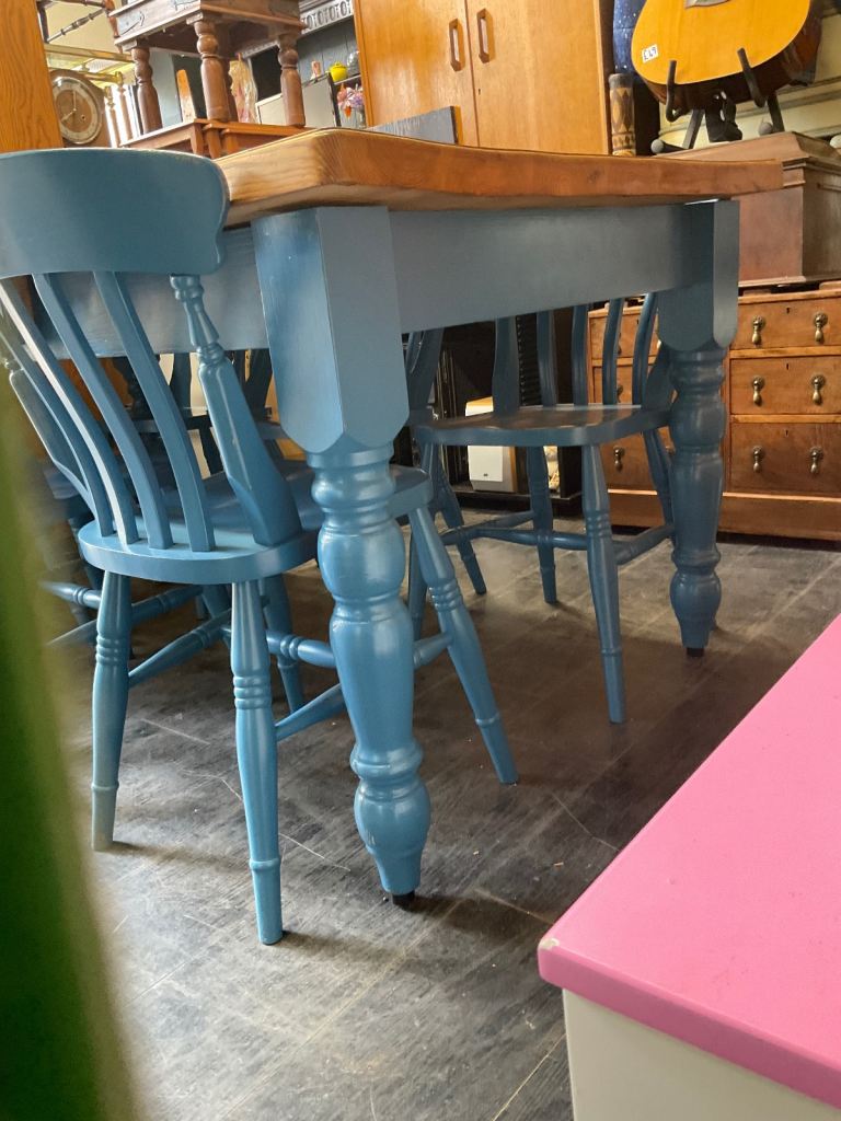 Vintage Rustic Dining Kitchen Farmhouse Pine Table & 6 Chairs Cash On Collection