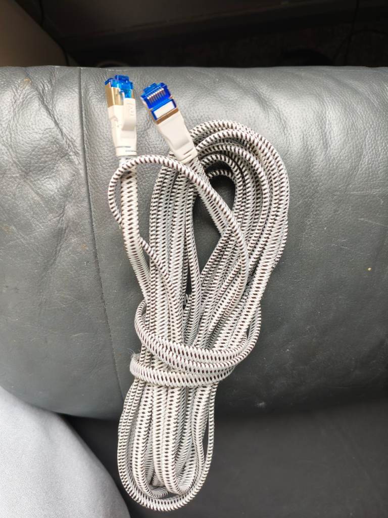 Braided Ethernet Cable - Grey/White, Good Condition