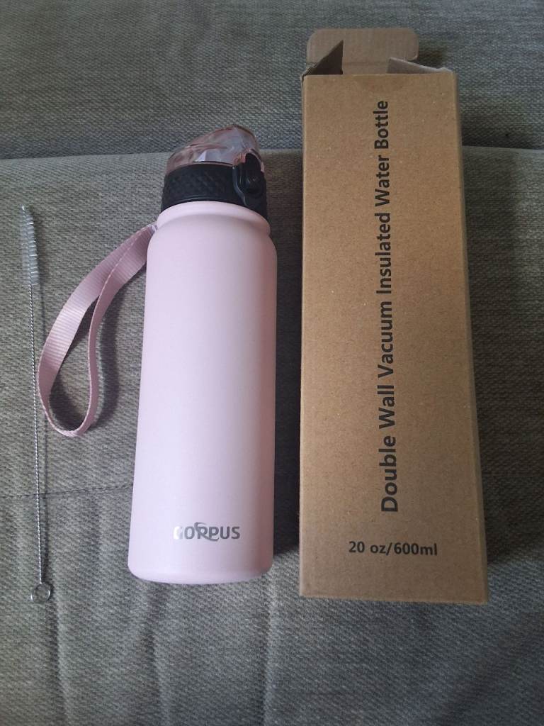 GOPPUS 600ml/20oz Stainless Water Bottle with Straw Double Wall Insulated Bottles 