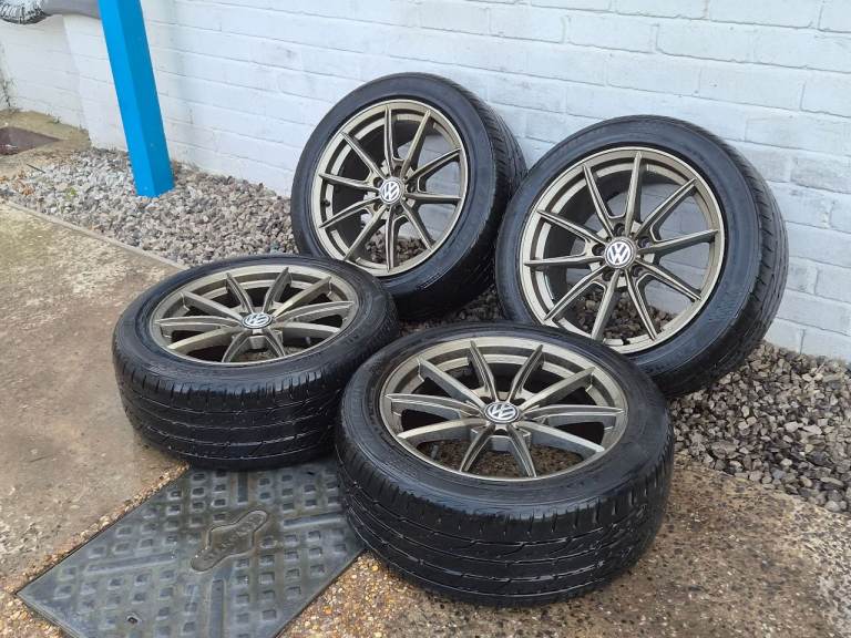 🌟Vw 17 inch alloy wheels 5x112 with MATCHING TYRES 6M++ GOLF CADDY T4 SKODA PASSAT AUDI 