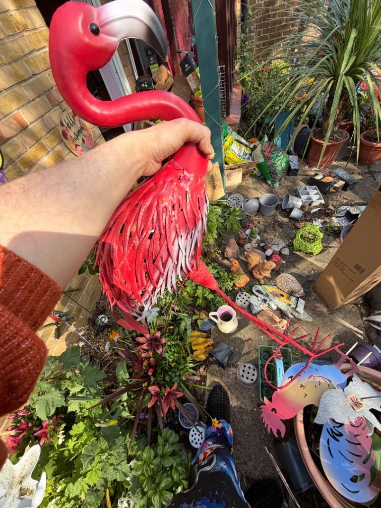 Large garden flamingo and robin heart 20 each 