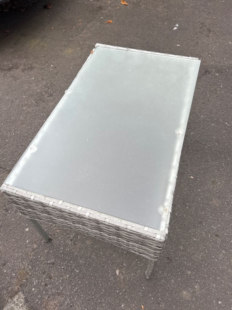 Free Grey Rattan Coffee Table with Glass Top – Good Condition