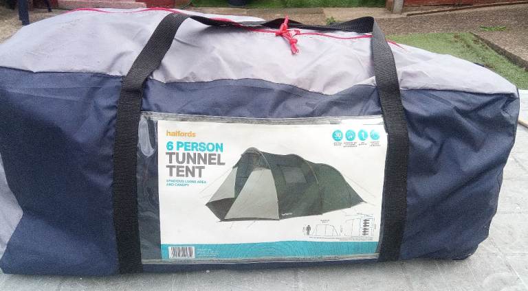Halfords 6 Person Tunnel Tent – Good Condition, Blue/Grey