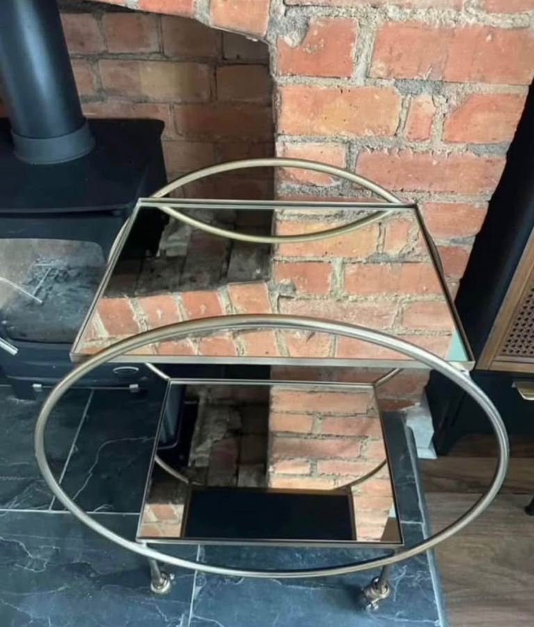 Next Drinks Trolley Gold With Mirror Shelves and Wheels