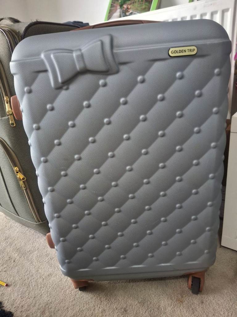 Stylish Hard-Shell Suitcase Silver with Tan Trim 